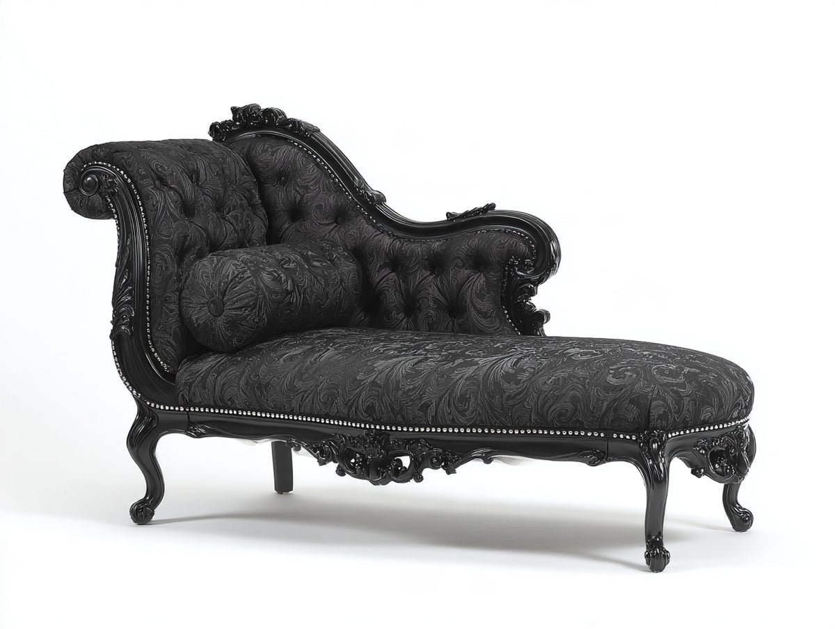 Chaise longue tapizada 180 x 75 x 85 cm negro diseño clásico elegante para salón