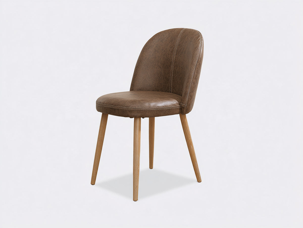 Silla de comedor tapizada 50x58x88 cm - Marrón y madera natural - Diseño moderno sin reposabrazos