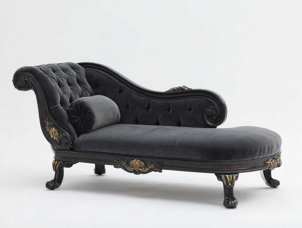 Chaise longue tapizada 185 x 78 x 85 cm gris oscuro diseño clásico elegante para salón
