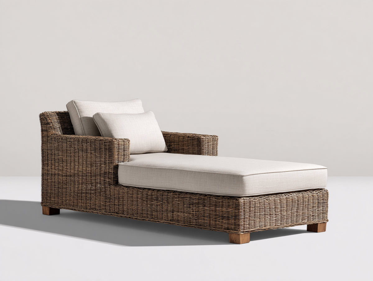 Tumbona de exterior 200x85x80 cm - marrón y beige - diseño de ratán con asiento acolchado para jardín y terraza