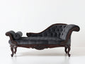 Chaise longue tapizada de terciopelo 195x82x100 cm - gris oscuro y nogal - estilo clásico con capitoné y estructura de madera tallada