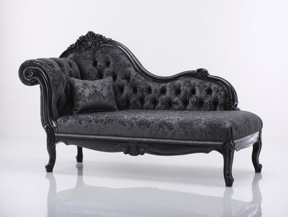 Chaise longue tapizada 190x75x105 cm - negro - estilo clásico con capitoné y estructura de madera