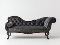 Chaise longue tapizada 195x78x98 cm - Gris oscuro y madera marrón - Diseño clásico capitoné con estructura tallada