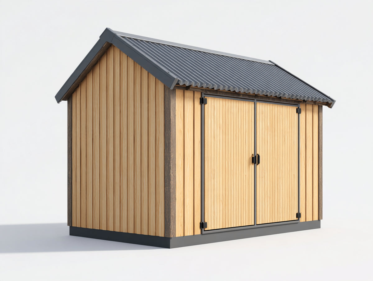 Caseta de jardín de madera 240x200x225 cm - Madera natural y gris oscuro - Doble puerta y techo a dos aguas