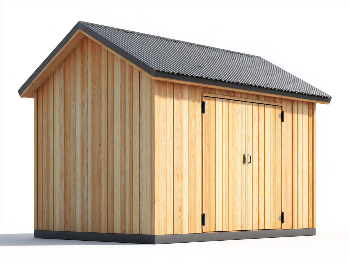 Caseta de jardín de madera 300 x 240 x 220 cm natural gris diseño clásico con 2 puertas para almacenaje exterior