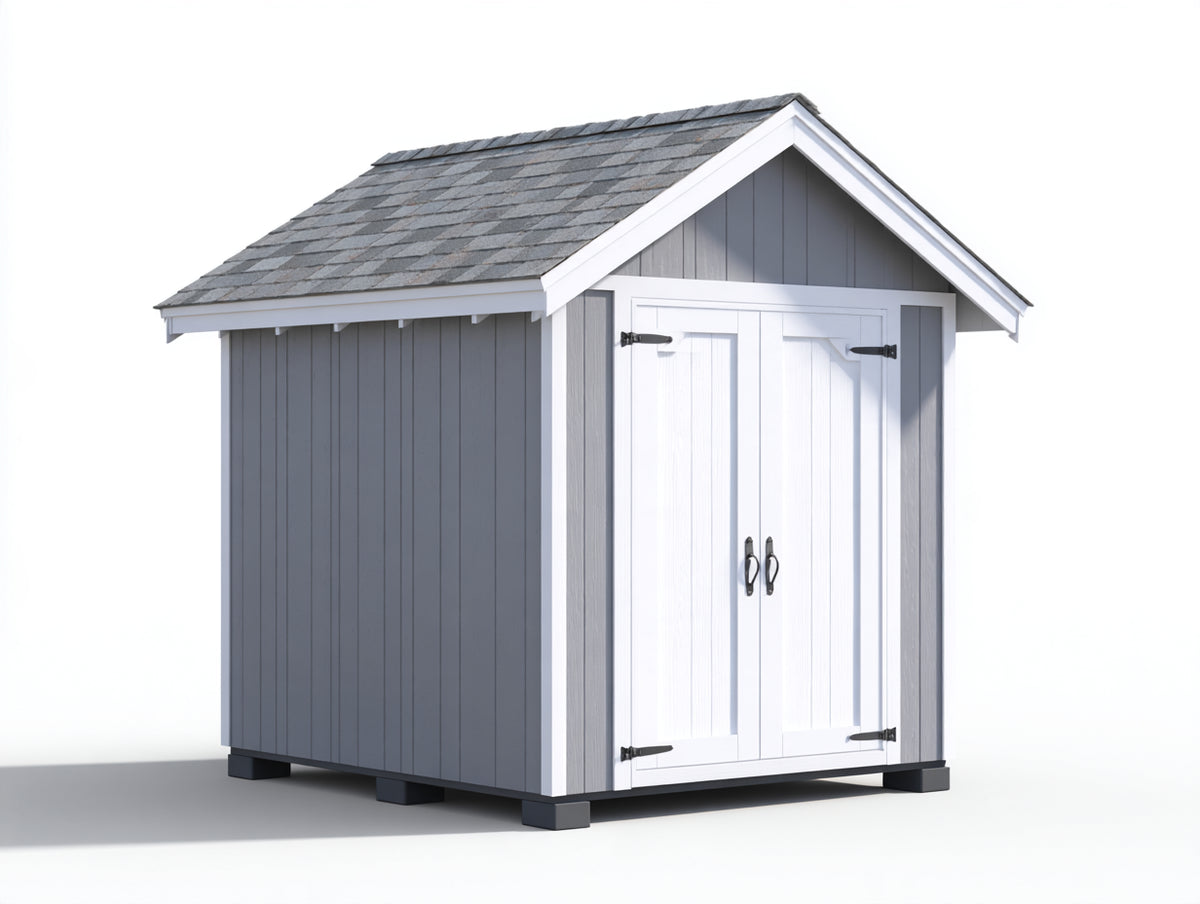 Caseta de jardín de madera 220x180x230 cm - Gris y blanco - Doble puerta y techo a dos aguas