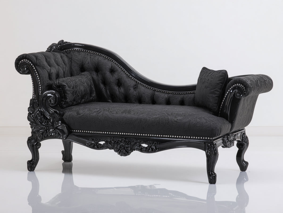 Chaise longue tapizada terciopelo negro 210x85x75 cm - diseño clásico elegante para salón