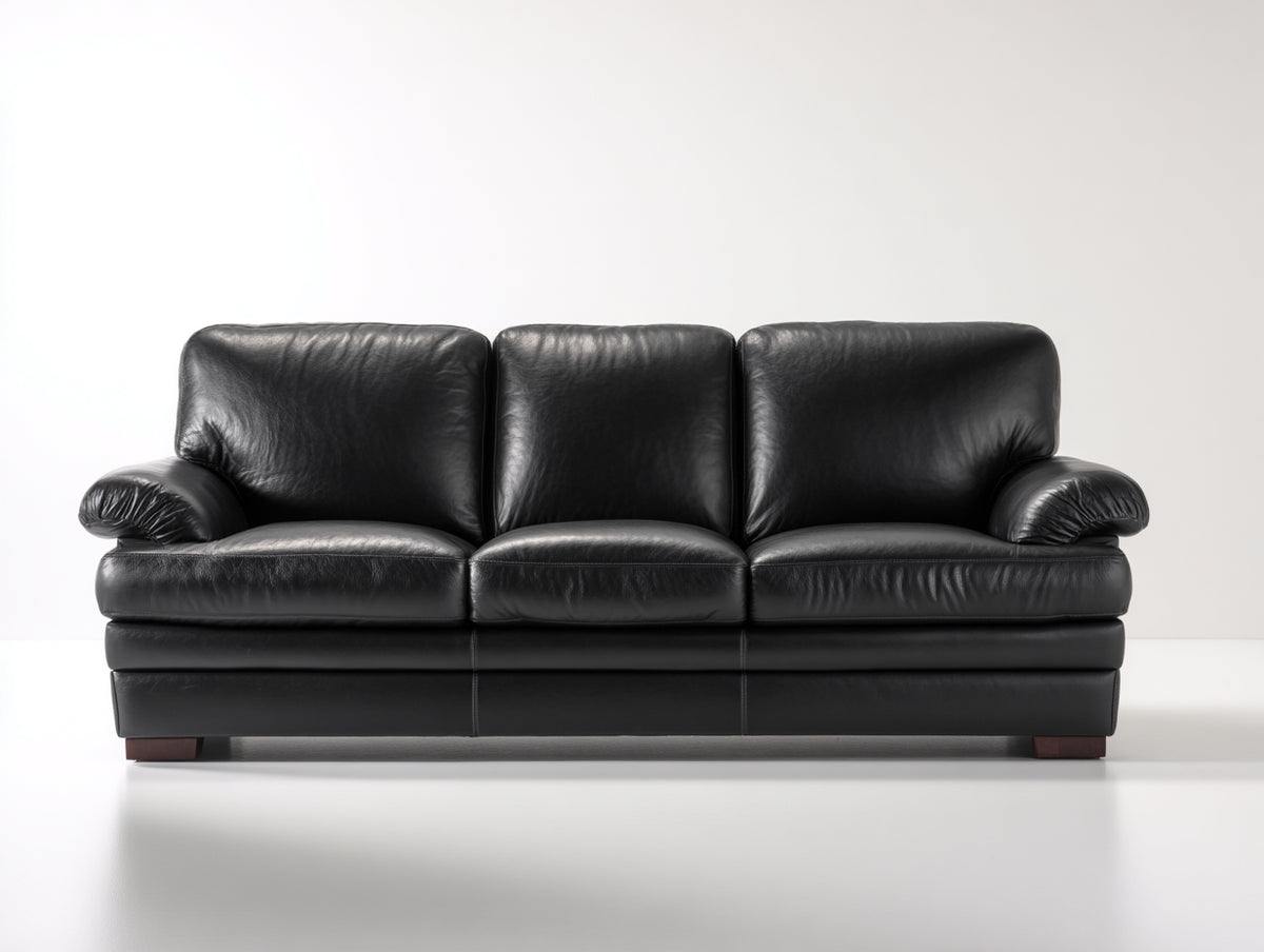 Sofá 3 plazas de cuero 210x90x88 cm - negro - diseño clásico con asientos acolchados