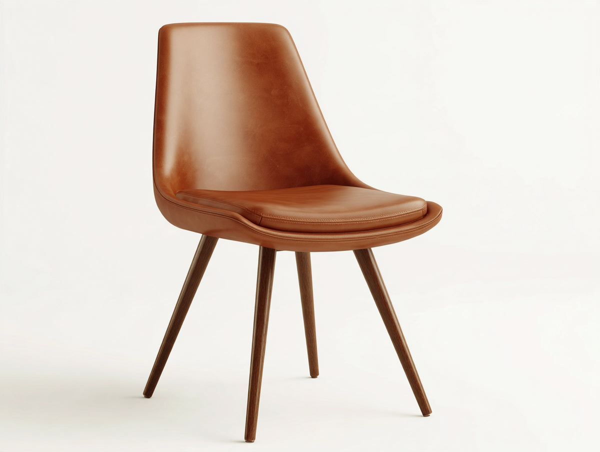 Silla de comedor tapizada 50x58x88 cm - Marrón coñac y madera oscura - Diseño moderno sin reposabrazos