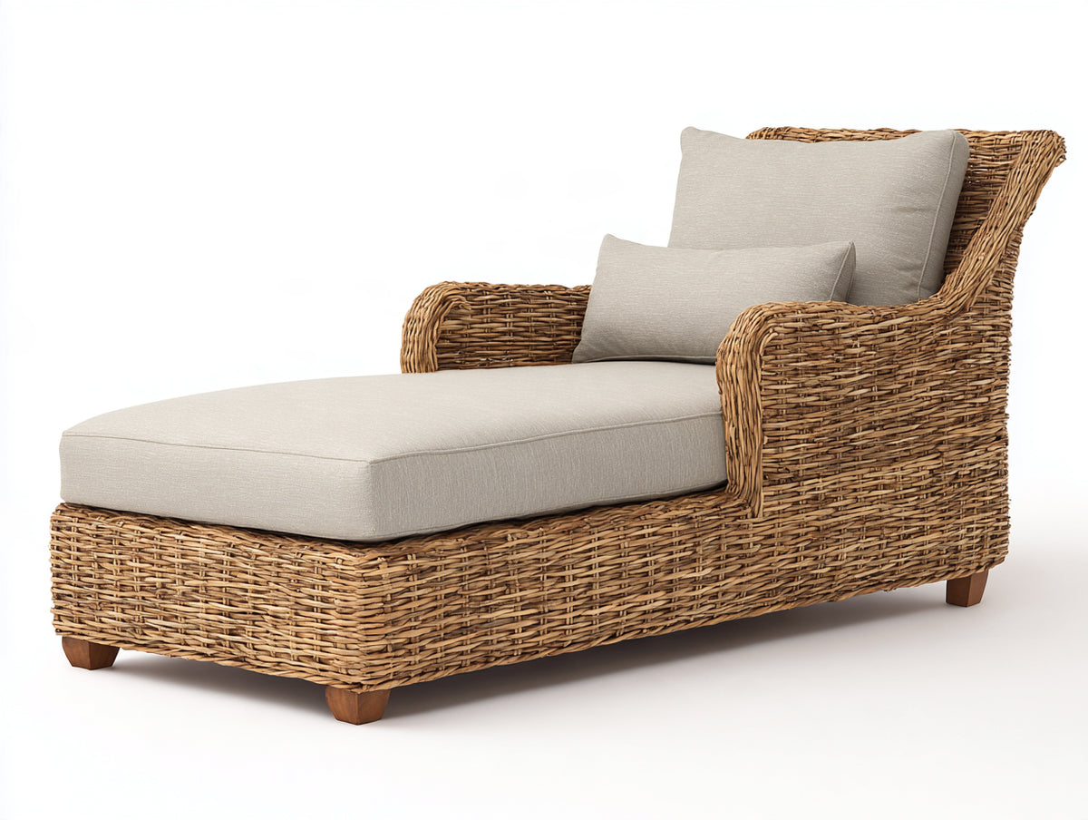 Tumbona de ratán 170 x 75 x 80 cm natural beige diseño moderno para jardín y terraza