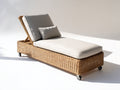 Tumbona de ratán 205x78x95 cm - natural y beige - respaldo reclinable con ruedas