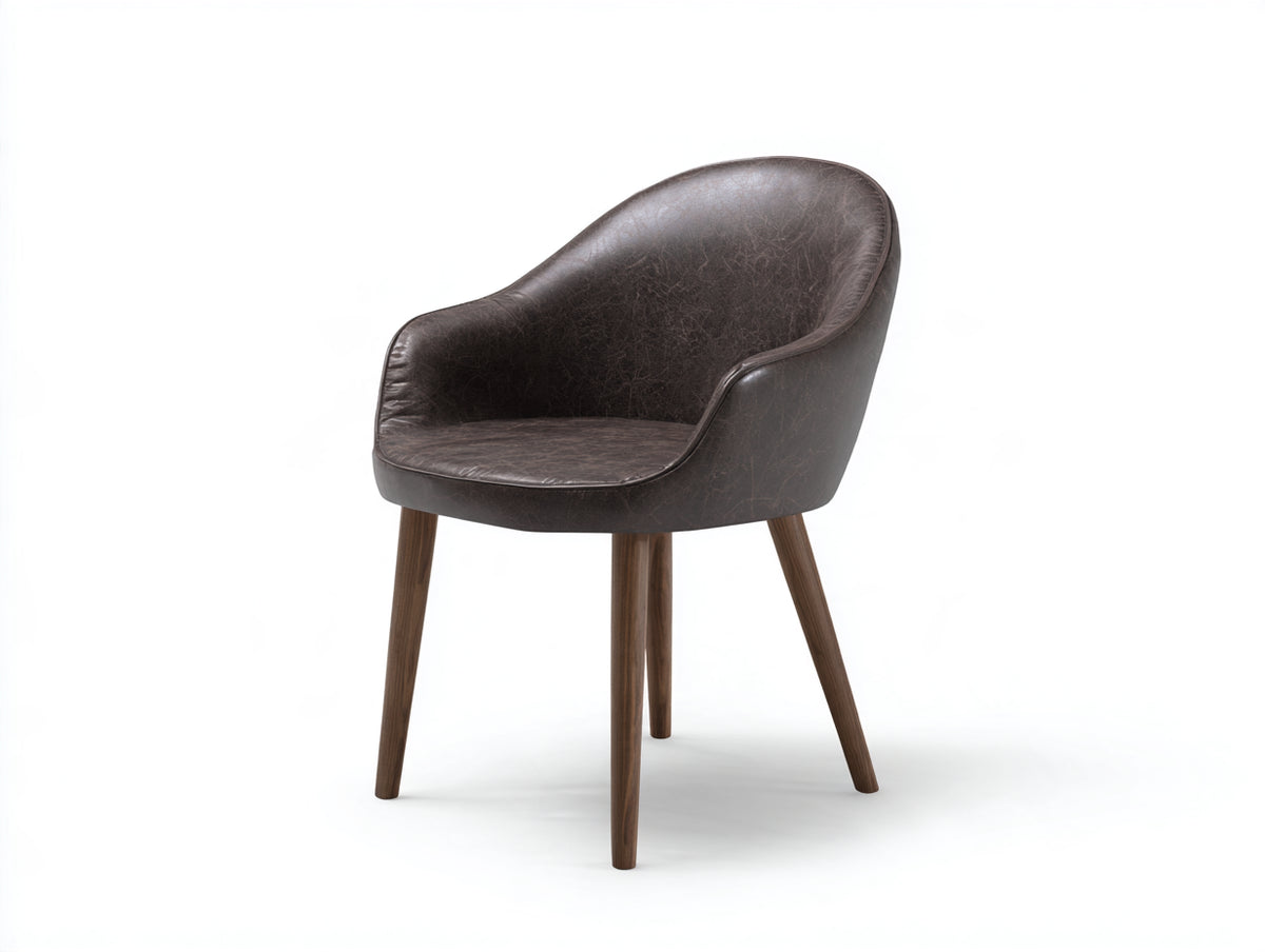 Silla de comedor tapizada de piel sintética 65x65x80 cm - marrón oscuro con patas de madera - estilo moderno
