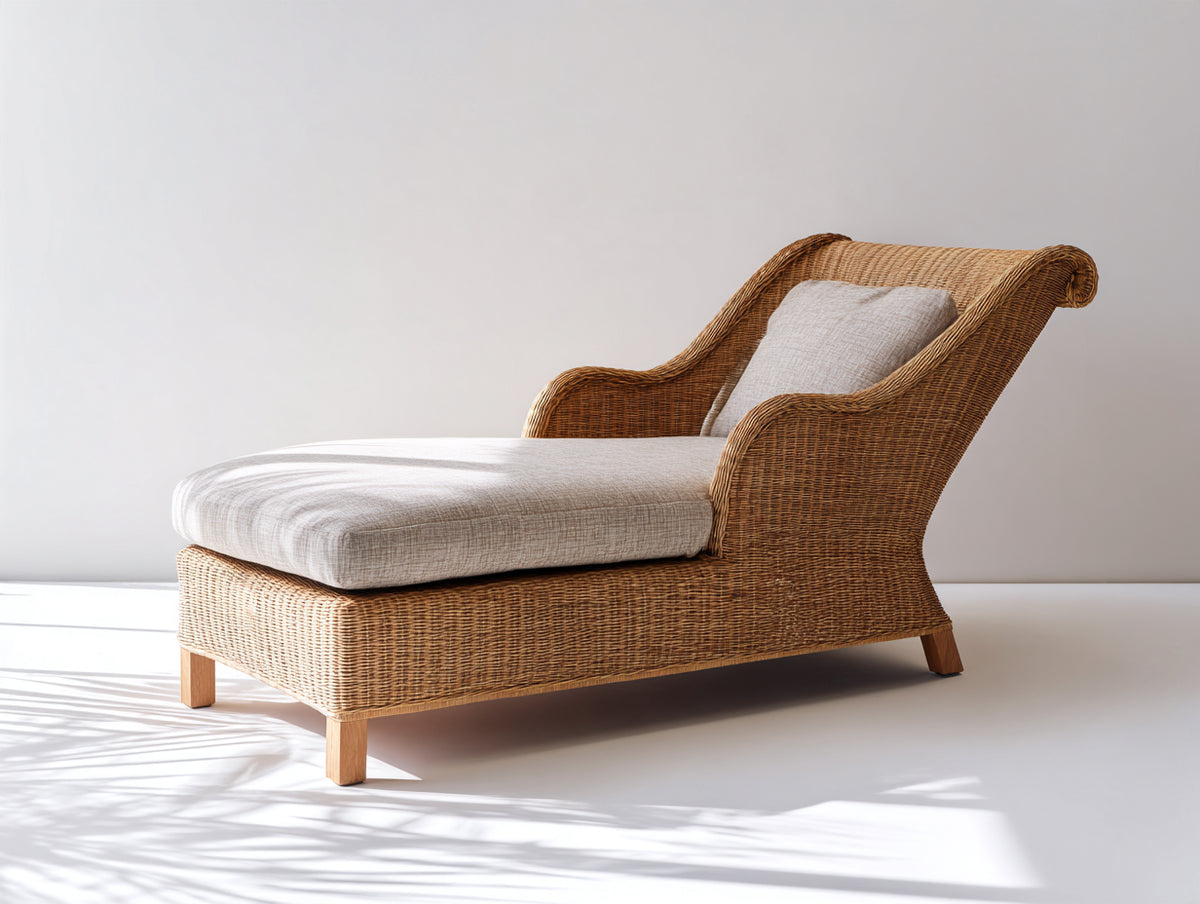 Tumbona de exterior 210x80x75 cm - marrón y beige - diseño de ratán con respaldo curvado para jardín y terraza