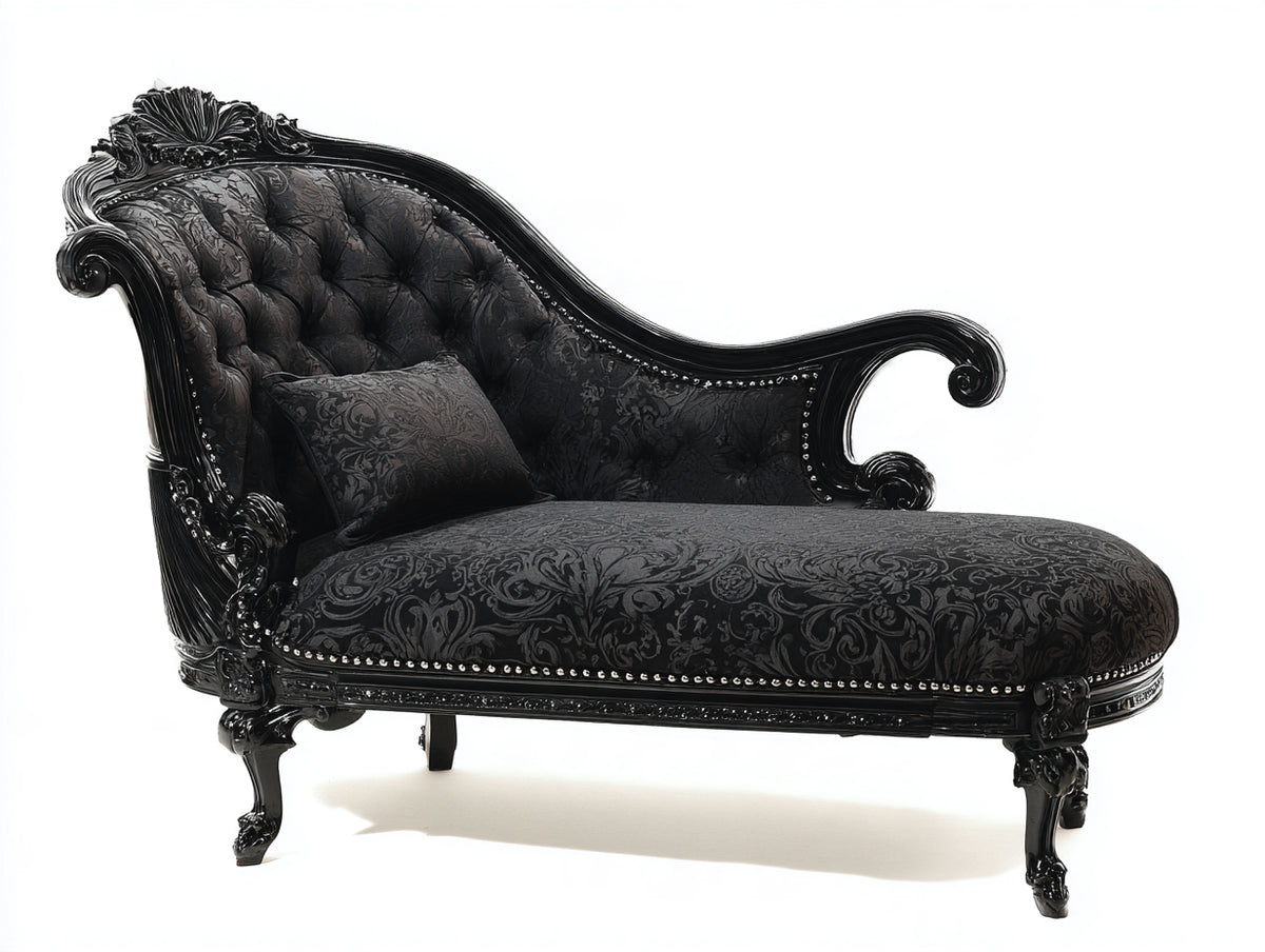 Chaise longue tapizada de terciopelo 85x180x95 cm - negro - estilo clásico elegante