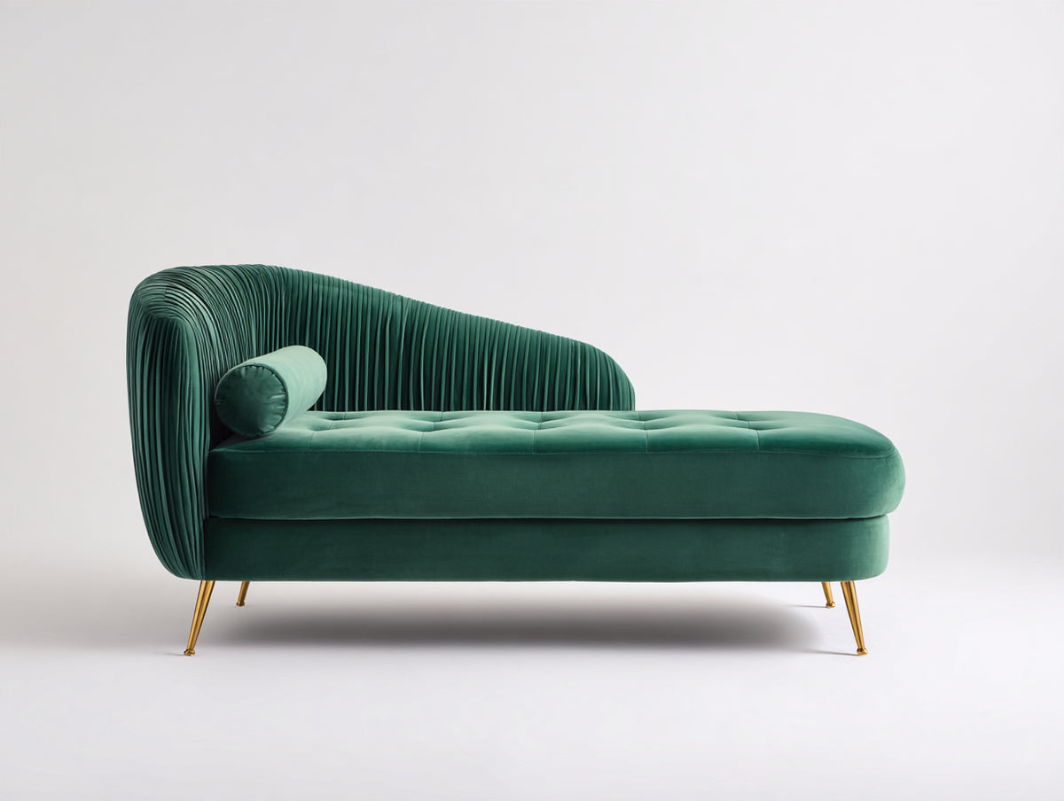 Chaise longue tapizada de terciopelo 85x180x85 cm - verde esmeralda - estilo moderno elegante