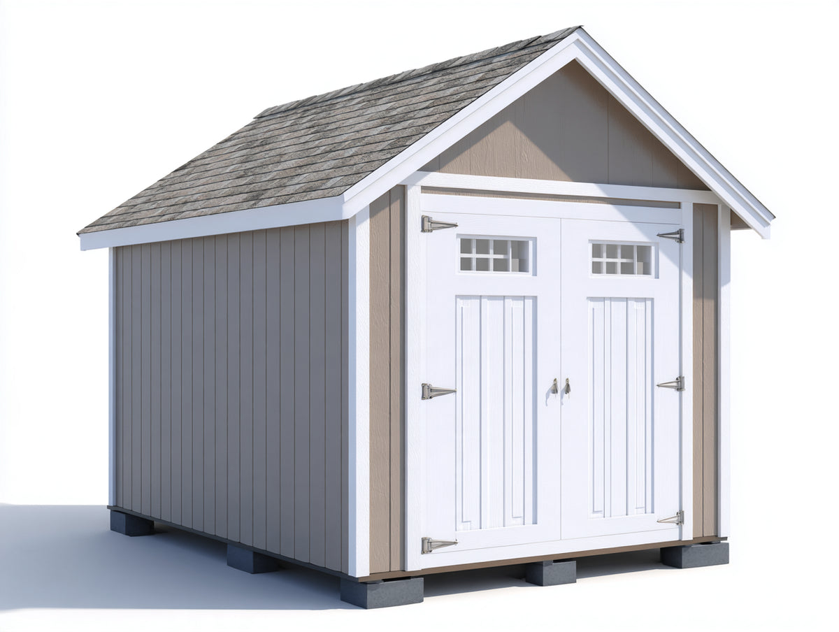 Caseta de jardín de madera 220x180x240 cm - gris topo blanco y gris - diseño clásico con doble puerta