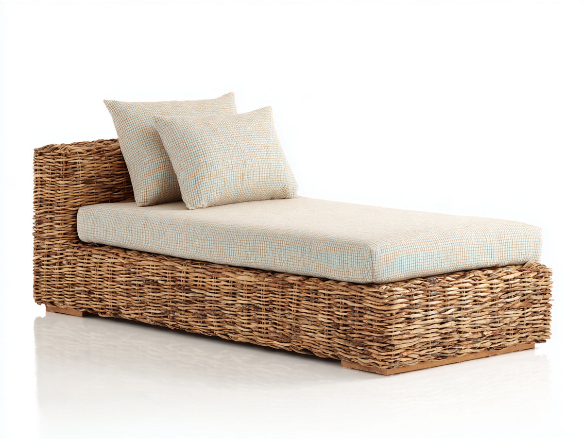 Tumbona de ratán 200x80x70 cm - natural y blanco crema - diseño reclinado con asiento acolchado