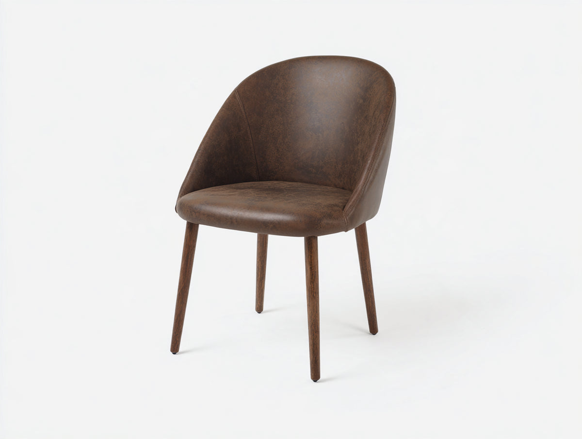 Silla de comedor tapizada 58x62x86 cm - marrón oscuro - respaldo curvo con patas de madera