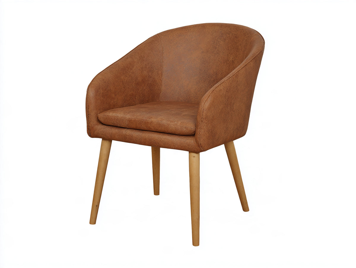 Silla de comedor de piel sintética 60x60x80 cm - marrón con patas de madera - diseño moderno
